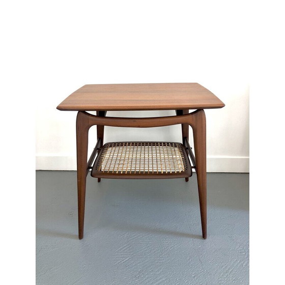 Image 1 of Table d'appoint vintage en teck et rotin par Louis Van Teeffelen pour Webe, 1960