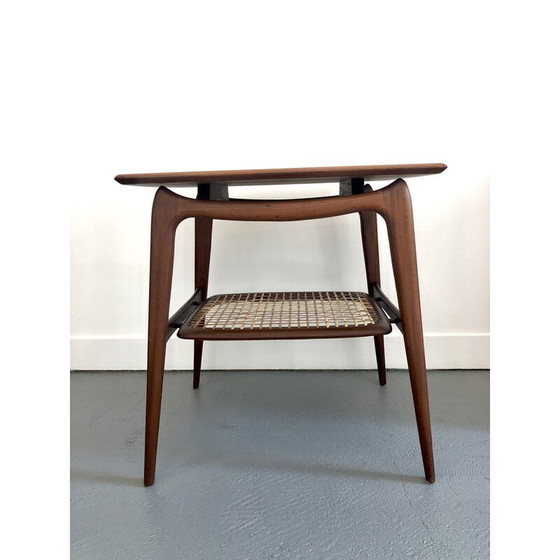 Image 1 of Table d'appoint vintage en teck et rotin par Louis Van Teeffelen pour Webe, 1960