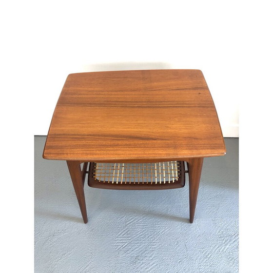 Image 1 of Table d'appoint vintage en teck et rotin par Louis Van Teeffelen pour Webe, 1960