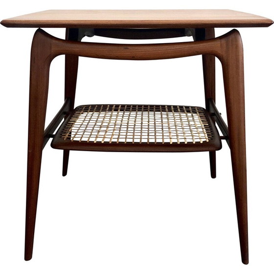 Image 1 of Table d'appoint vintage en teck et rotin par Louis Van Teeffelen pour Webe, 1960