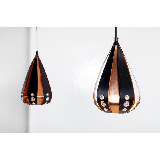 Image 1 of Paire de lampes suspendues vintage en cuivre et métal noir par Werner Schou pour Coronell Elektro, 1960