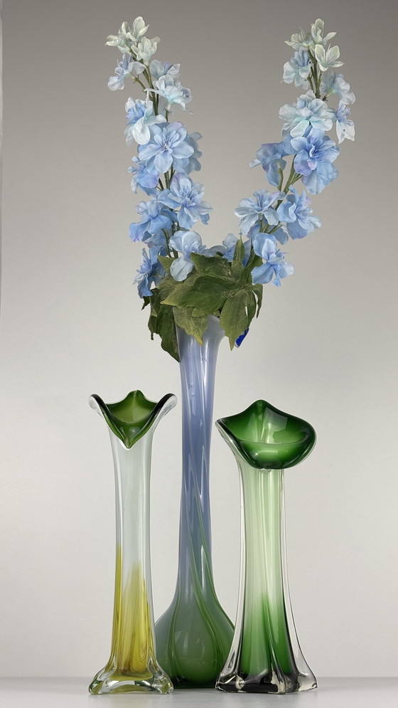 Image 1 of 3 Vases Murano Vintage Jack In The Pulpit Calla Lily