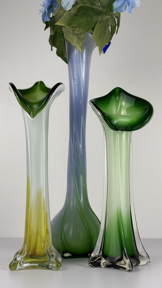 Image 1 of 3 Vases Murano Vintage Jack In The Pulpit Calla Lily