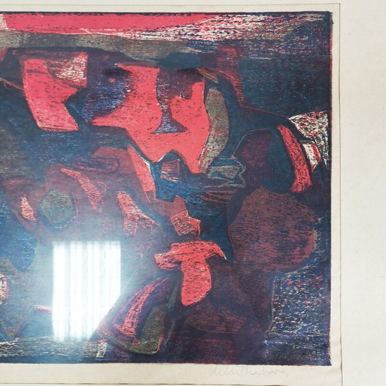 Image 1 of Peinture vintage "Composition" par Helle Thorborg, Danemark 1967
