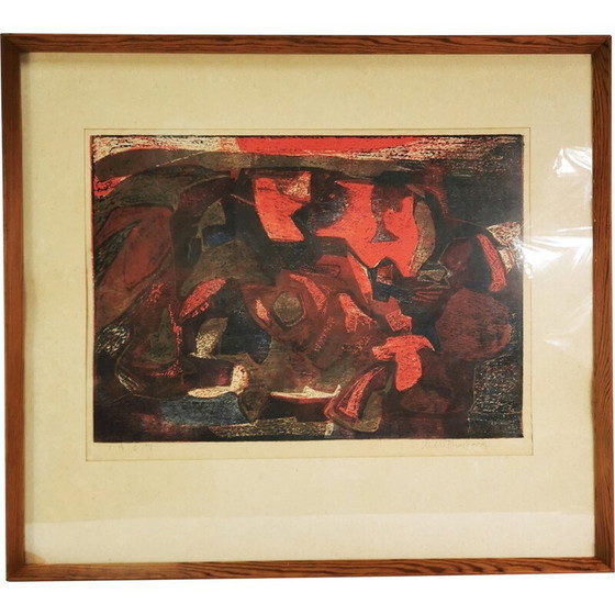 Image 1 of Peinture vintage "Composition" par Helle Thorborg, Danemark 1967