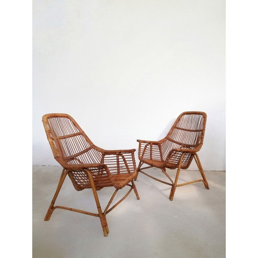 Paire de fauteuils vintage en osier et bambou par George Coslin pour Gervasoni, Italie