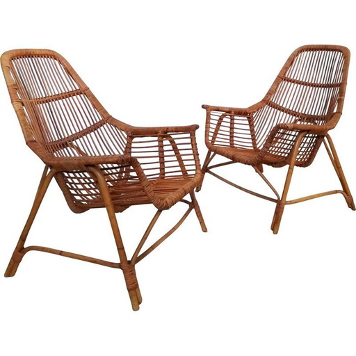 Paire de fauteuils vintage en osier et bambou par George Coslin pour Gervasoni, Italie