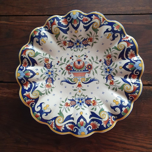 Assiette Vieux Rouen peinte à la main 36.5Cm