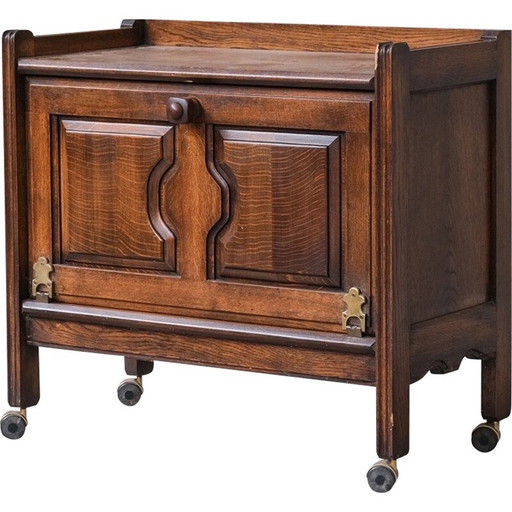 Meuble de bar français vintage en bois de chêne par Guillerme et Chambron, 1960s