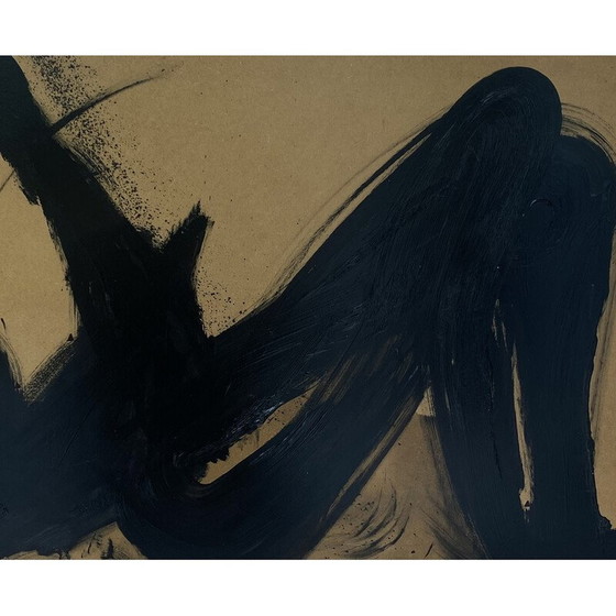 Image 1 of Peinture sénégalaise vintage à l'huile sur bois jaune et noir par André Ferrand, 1983