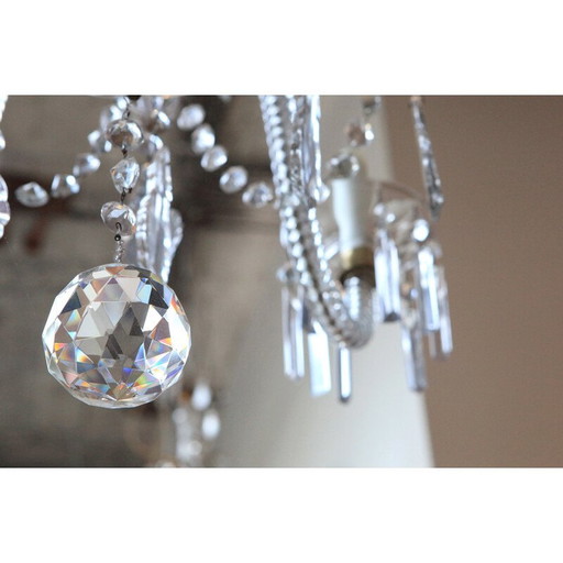 Lustre vintage en verre de Bohème avec 6 bras de lumière