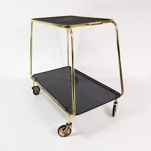 Bar mobile Vintage Art Deco en laiton et métal, Danemark 1950