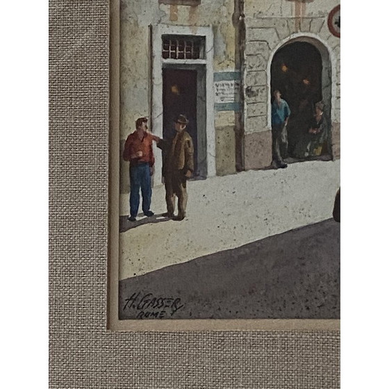 Image 1 of Aquarelle vintage "Flower Stall Rome" par Henry Gasser, 1955