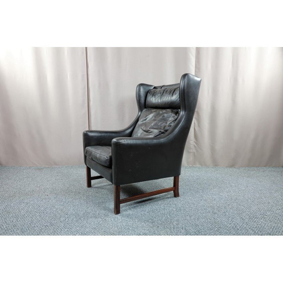 Image 1 of Fauteuil à oreilles vintage en cuir et palissandre par Fredrik Kayser pour Vatne Mobler, Norvège 1965