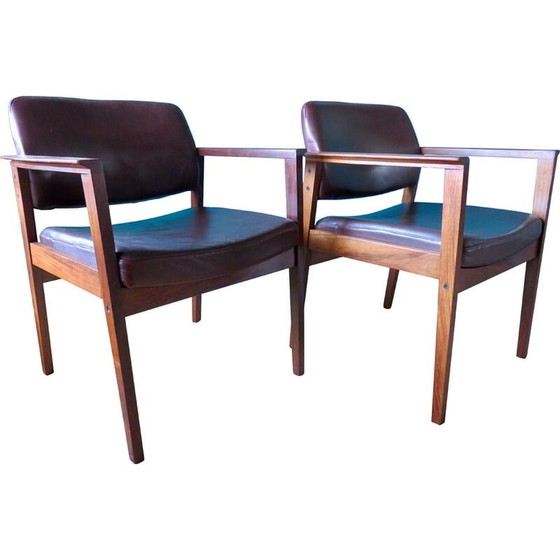 Image 1 of Paire de fauteuils vintage en palissandre de Rio et cuir prune, Danemark 1960