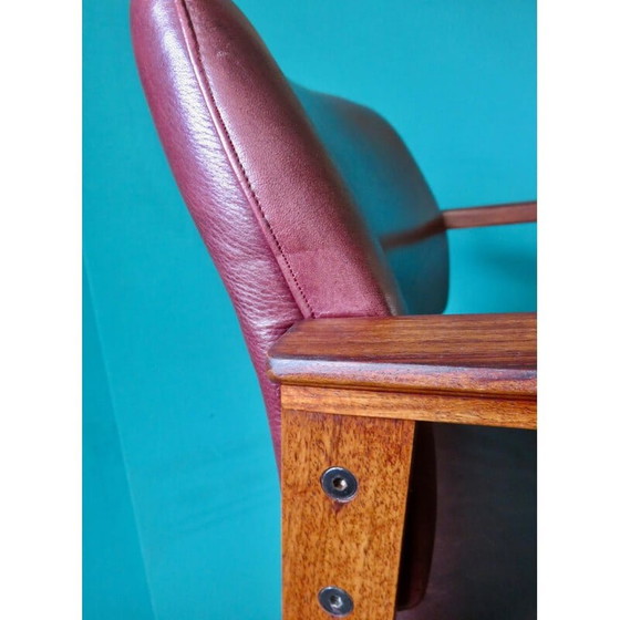 Image 1 of Paire de fauteuils vintage en palissandre de Rio et cuir prune, Danemark 1960