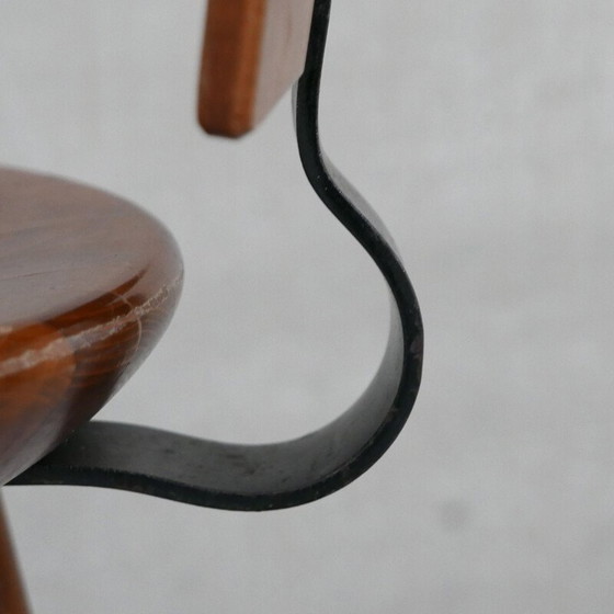 Image 1 of Ensemble de 3 tabourets de bar vintage en bois et en fer, Belgique 1970