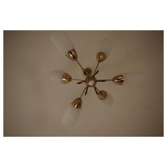Image 1 of Lustre vintage en laiton, Tchécoslovaquie 1980