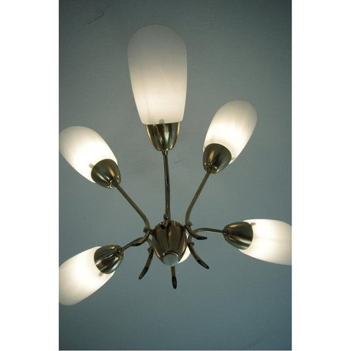 Lustre vintage en laiton, Tchécoslovaquie 1980