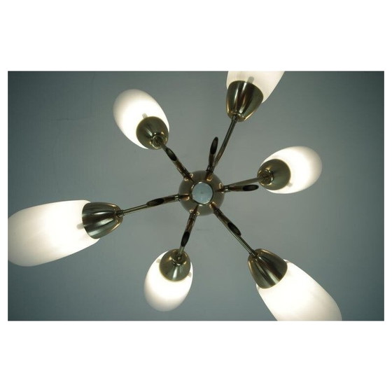 Image 1 of Lustre vintage en laiton, Tchécoslovaquie 1980