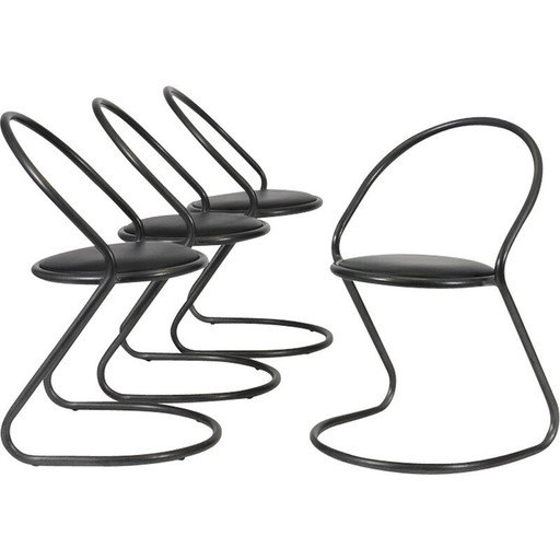 Ensemble de 4 chaises en métal vintage modèle Zorro par Hiroyuki Yamakado, 1985
