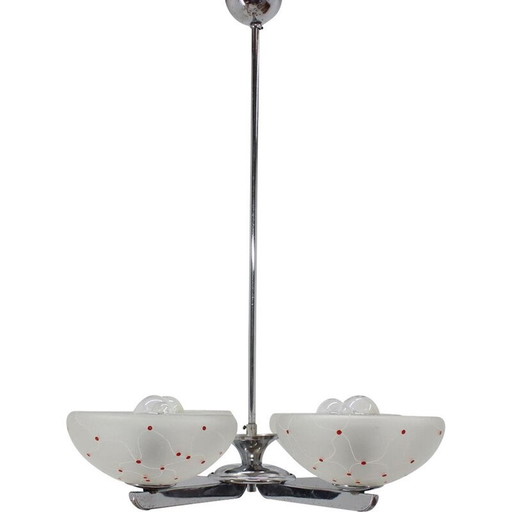Lustre vintage en chrome et verre, Tchécoslovaquie 1960