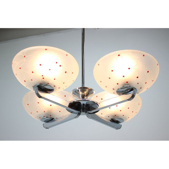 Image 1 of Lustre vintage en chrome et verre, Tchécoslovaquie 1960