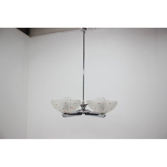 Image 1 of Lustre vintage en chrome et verre, Tchécoslovaquie 1960