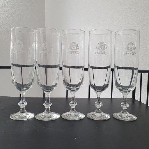 5 X verres à champagne Pommery en cristal