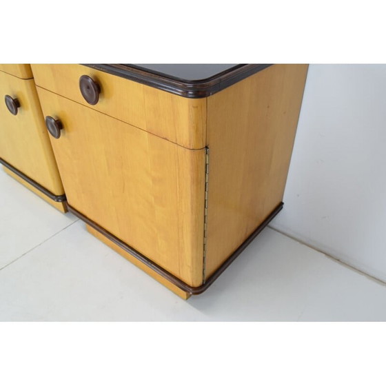 Image 1 of Paire de tables de chevet vintage en bois et plastique, Tchécoslovaquie 1960