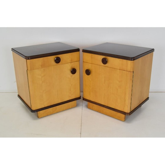 Image 1 of Paire de tables de chevet vintage en bois et plastique, Tchécoslovaquie 1960