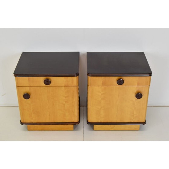 Image 1 of Paire de tables de chevet vintage en bois et plastique, Tchécoslovaquie 1960