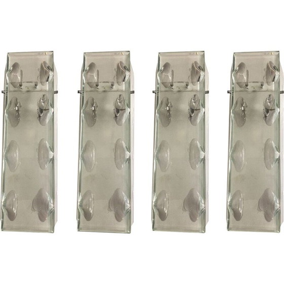 Ensemble de 4 lampes murales vintage en verre taillé, Italie 1960 – Appliques murales
