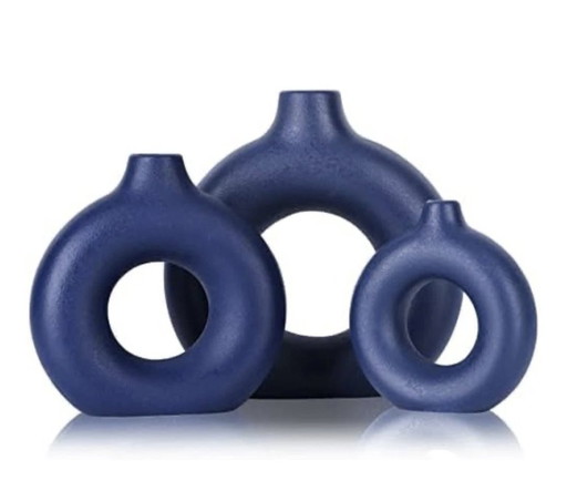 Vases Ronds En Céramique Bleu Bohème