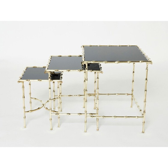Image 1 of Tables gigognes vintage en bambou et laiton par Maison Baguès, 1960
