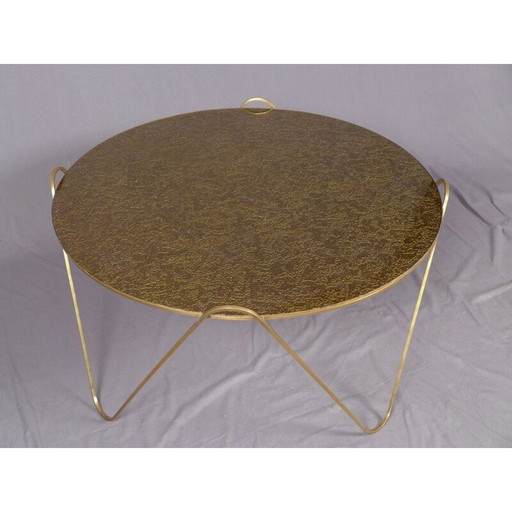 Table basse ronde vintage en laiton, Italie 1960