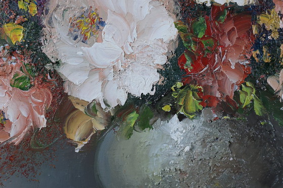 Image 1 of  Edmond Sanders, Vase avec fleurs, 1950S, huile sur toile, encadré