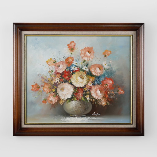  Edmond Sanders, Vase avec fleurs, 1950S, huile sur toile, encadré