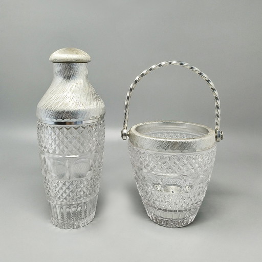 1960S Gorgeous Cut Crystal Cocktail Shaker With Ice Bucket By Arir. Fabriqué en Italie.