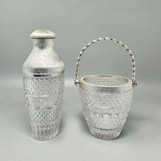 Image 1 of 1960S Gorgeous Cut Crystal Cocktail Shaker With Ice Bucket By Arir. Fabriqué en Italie.