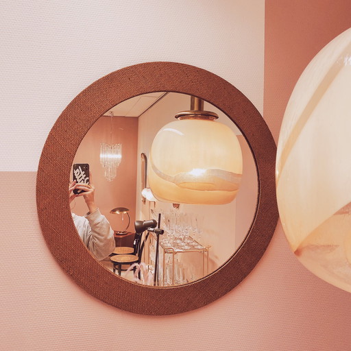 Miroir rond 1960S avec cadre en jute