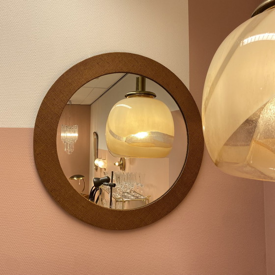 Image 1 of Miroir rond 1960S avec cadre en jute