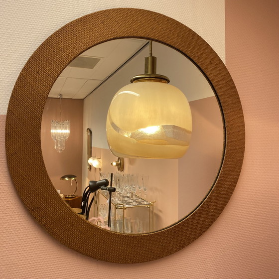 Image 1 of Miroir rond 1960S avec cadre en jute