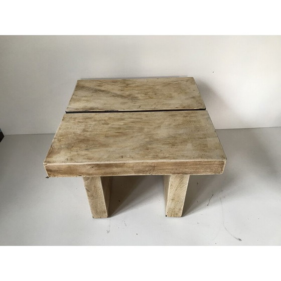 Image 1 of Table basse vintage brutaliste en bois massif