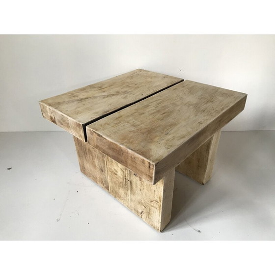 Image 1 of Table basse vintage brutaliste en bois massif