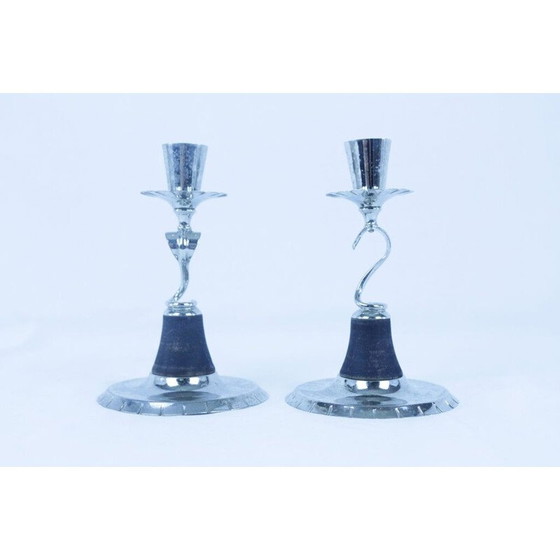 Image 1 of Paire de bougeoirs art déco vintage par Oh Lagerstedt Eskilstuna, 1930