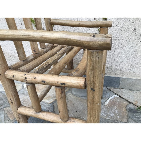 Image 1 of Fauteuil Vintage Art-Popular en bois brut, 1950