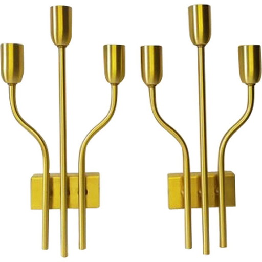 Paire d'appliques murales italiennes en laiton, 1960