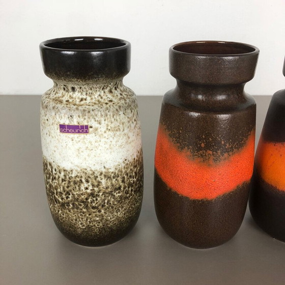 Image 1 of Ensemble de 4 vases vintage en céramique de lave grasse de Scheurich, Allemagne 1970