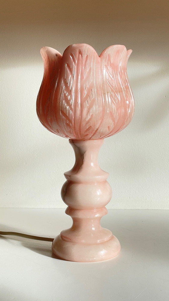 Image 1 of Lampe Tulipe  Albatre Rose Années 70 France